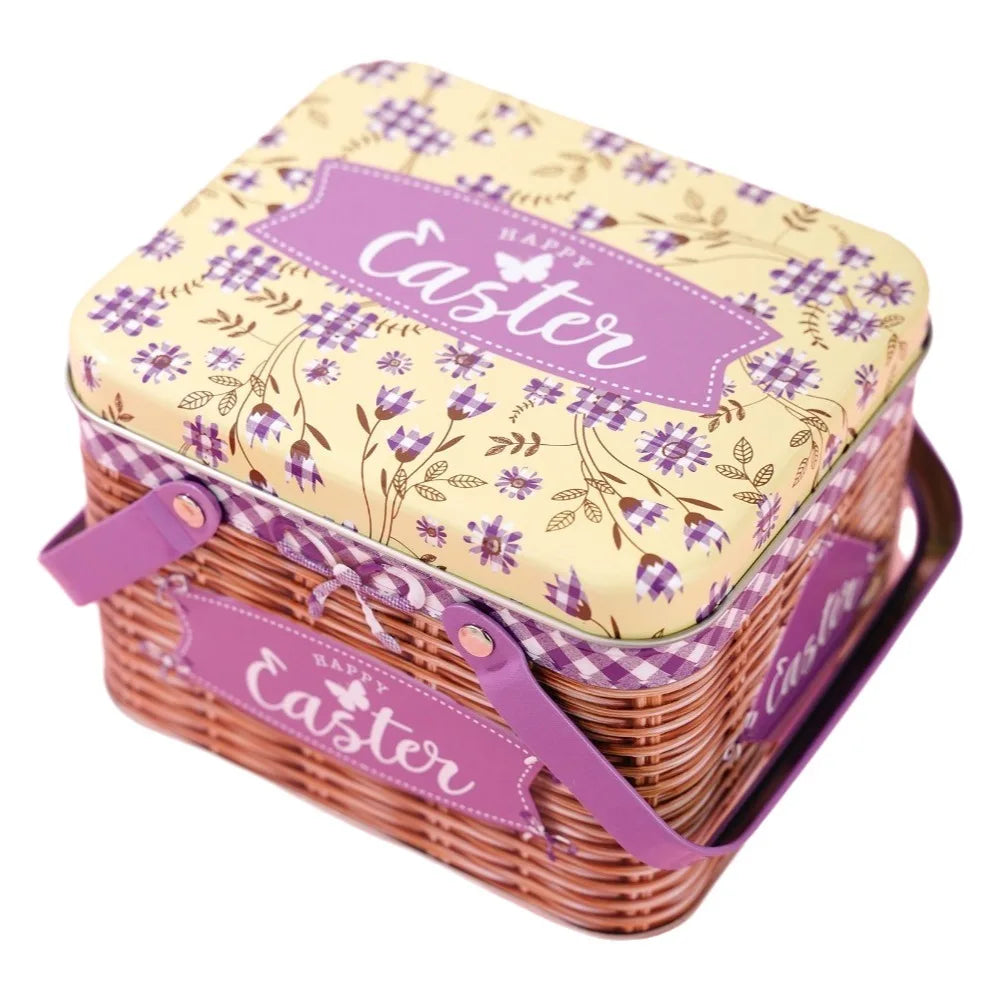 Practical Cartoon Easter Metal Tin Box Sealing Large Easter Gift Boxes Moisture-proof with Handle Snack Storage Box Holiday Vue Style B 5x5x5cm