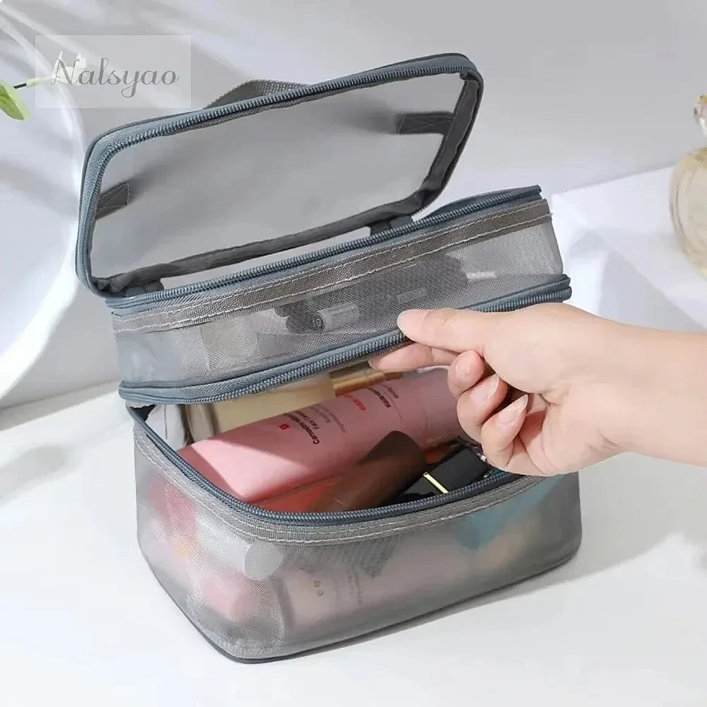 Double-Layer Handheld Mesh Storage Bag Dual Openings Large Capacity Soft Transparent Deformation Resistant Vue