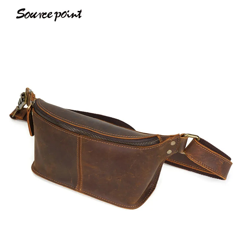 First-layer Cowhide Fanny Pack Crazy Horse Leather Leather Breast Bag Men's Mobile Phone Fanny Pack Men's New Messenger Bag Vue