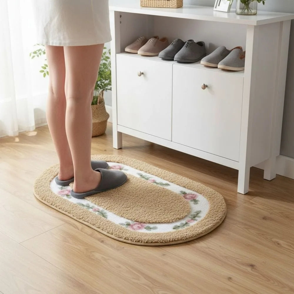 Romantic Fluffy Rose Pattern Door Mat Absorbent Nonslip Bath Mat Thickened Pastoral Style Carpet Living Room Vue