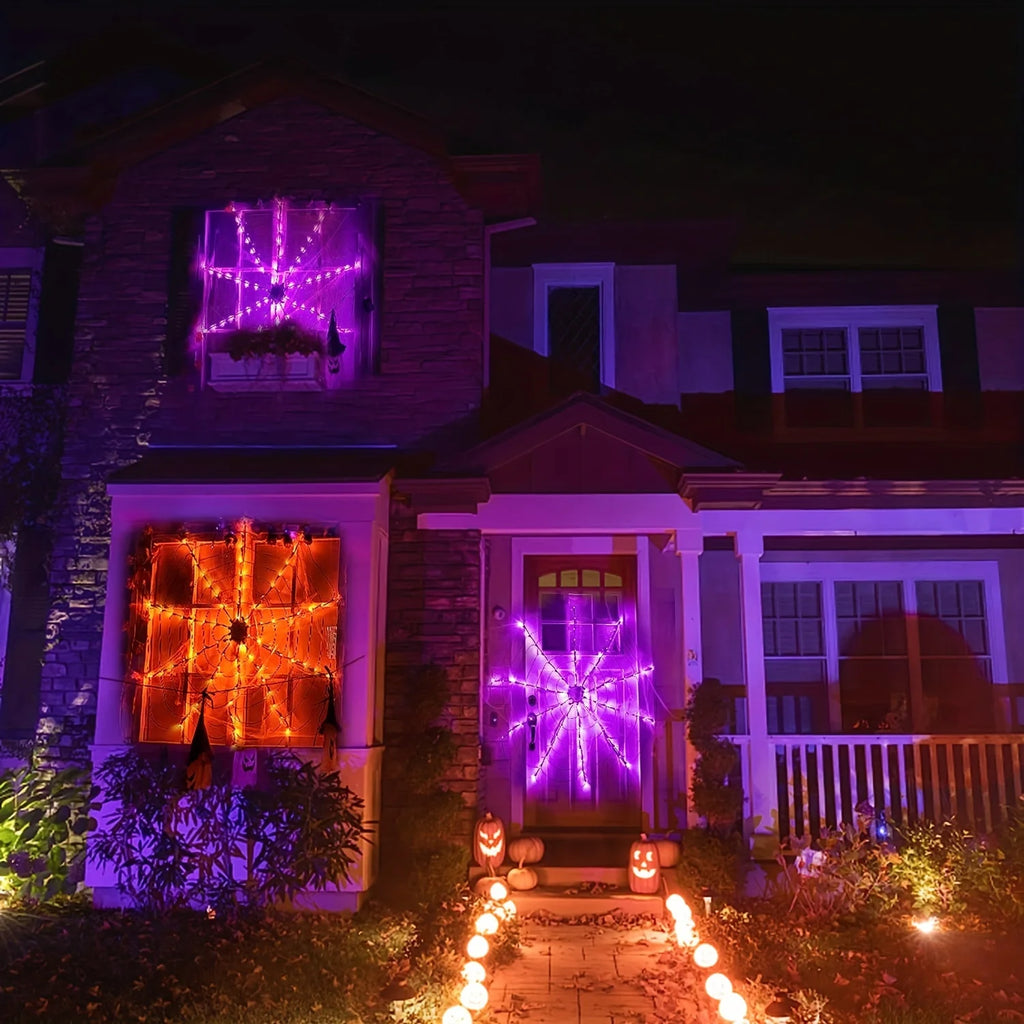 Halloween Spider Web LED String Lights, Orange Glow Spider Net Light with Black Spider for Indoor Outdoor Haunted Party Decor Vue