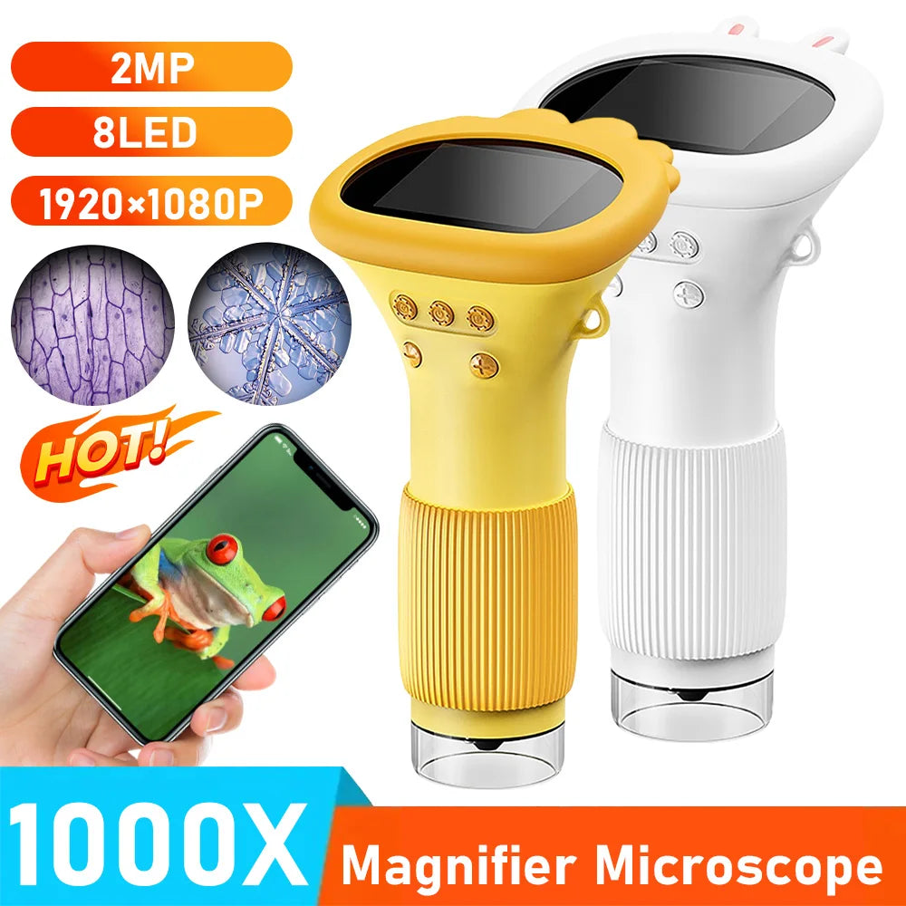 ALLOET Kids Digital Microscope 1000X Handheld 2" IPS Screen LED Digital Microscope Vue
