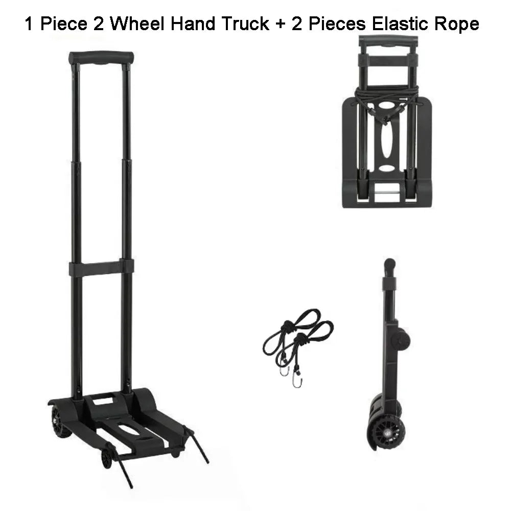 Stable 2/4 Wheel Folding Hand Truck Retractable Labor-Saving Luggage Cart Movable Strong Load-Bearing Trolley Truck for Home Vue Style AA