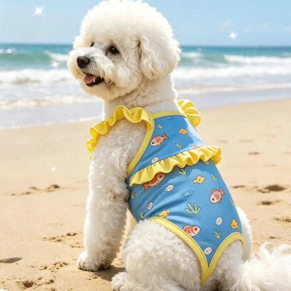 Cute Cartoon Print Dog Bikini Vest Stretchy Breathable Dog Swimsuit Comfortable Soft Pet Cooling Vest Casual Outfit Vue