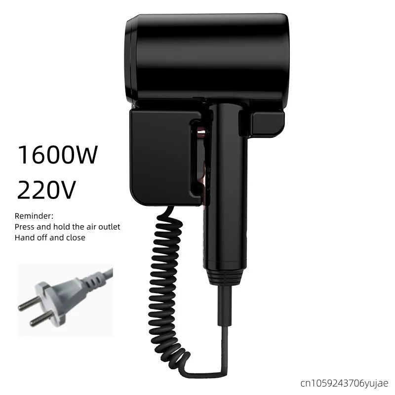 Wall Mounted Hair Dryer 1600W No-Drill Hotel Bathroom 220V Wall Mounted Hair Dryer Vue Black 220V-240V EU Plug