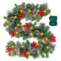 8 Modes LED Christmas Garland Lifelike Waterproof Lighted Xmas Wreath PVC Green Artificial Christmas Garland Outdoor Indoor Vue no Remote Control