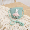 Summer Beach Cartoon Bunny Mini Straw Bag Zipper Handmade Woven Kid