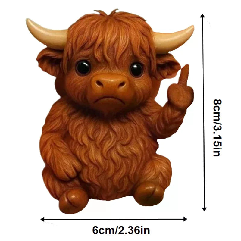 Hilarious Resin Middle Finger Animal Figurine Highland Cattle Frog