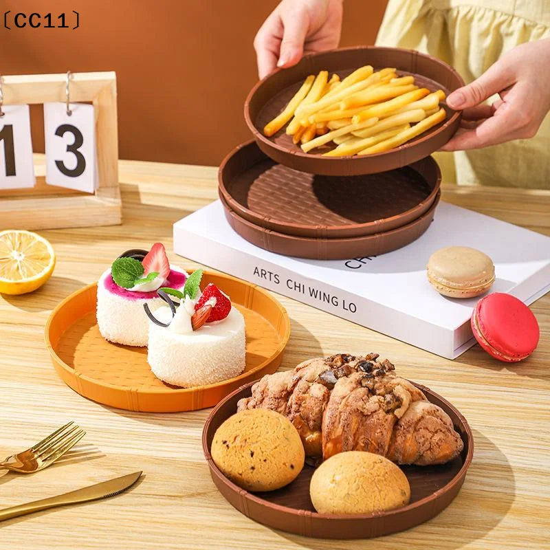 Bamboo Woven Circular Disc Dinner Plate Fruit Snack Trays Breakfast Vue