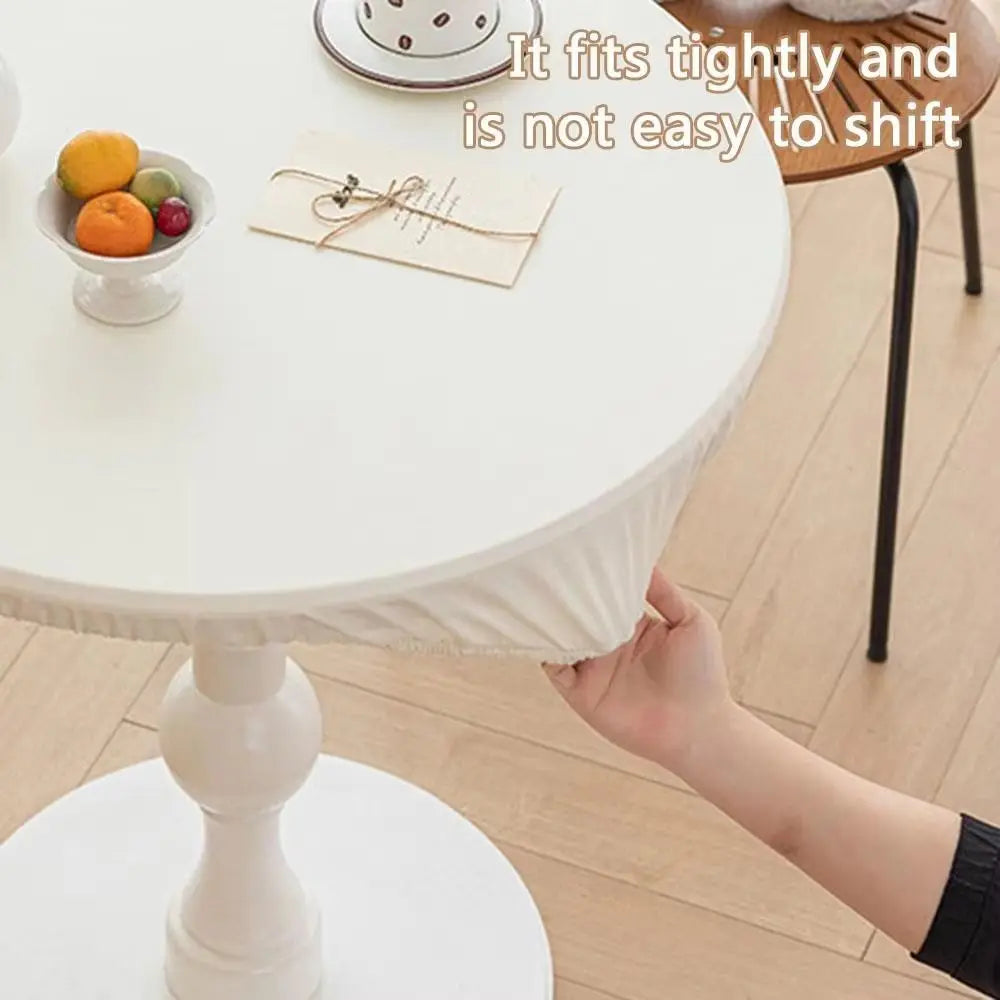 PU Leather Stretch Tablecloth Oil Proof Waterproof Round Table Cover 60/80cm Elastic Edged Desktop Cover Dining Table Vue