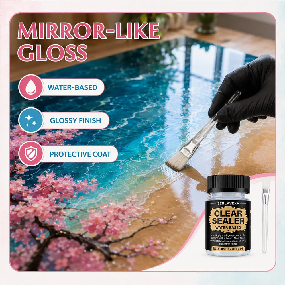 Water Based Clear Sealer 60ml Acrylic Protective Varnish for Painting Crafts Wood Canvas Artwork Gloss Finish with Brush DIY Art Vue
