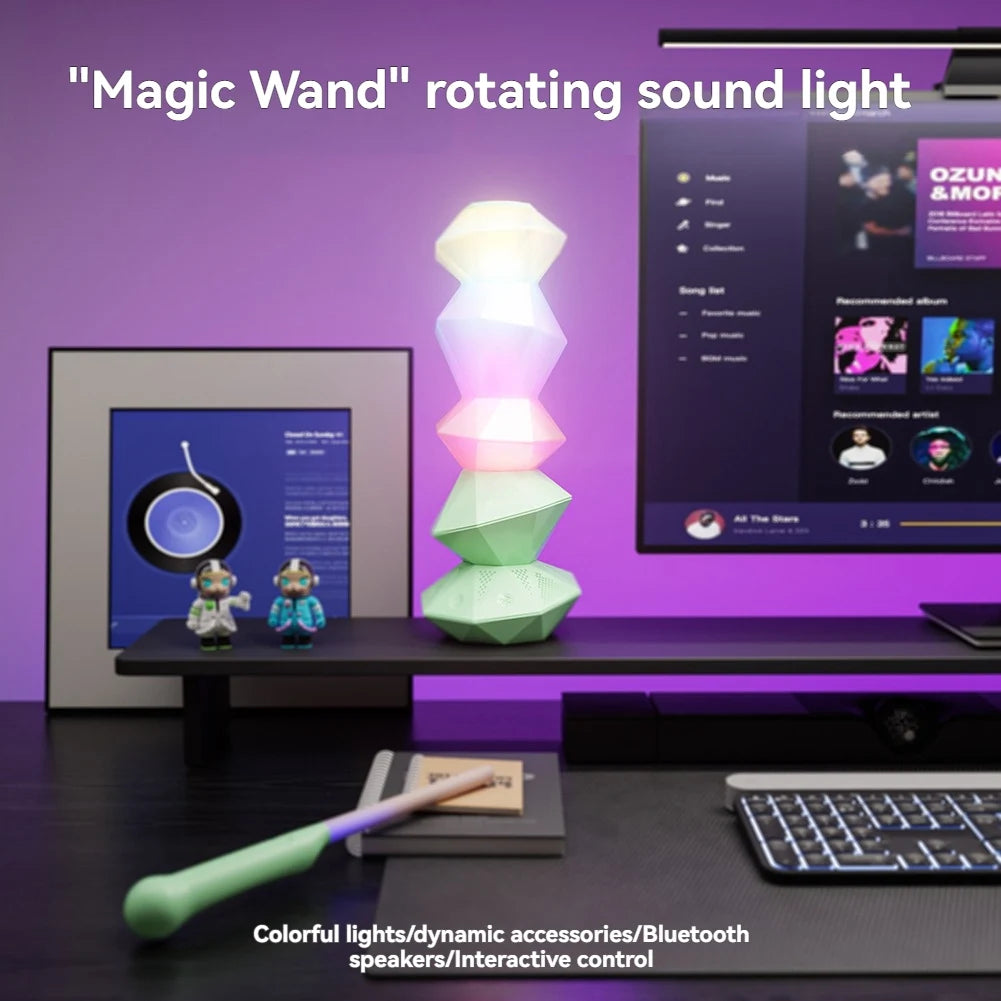 ABKW-Crystal LED Light 3D Stackable Speaker Lamp Bluetooth Music Sync With Magic Wand Control For Home Decor Vue
