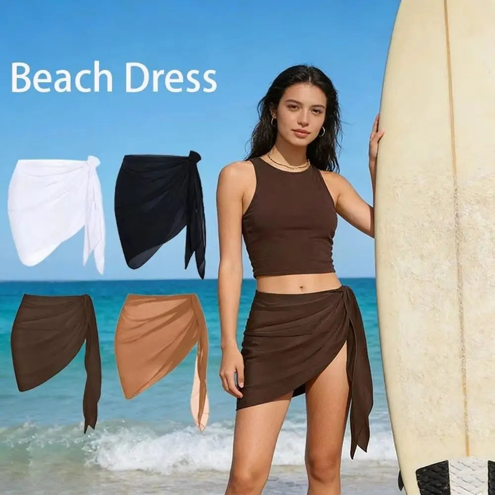 Stylish Solid Women Beach Skirt Sheer Short Bikini Strap Design