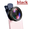 2 IN 1 Lens Universal Clip 37mm Mobile Phone Lens Professional 0.45X 49uv Super Wide-Angle + Macro HD Lens For iPhone Android Vue black