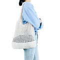 Vintage Hollow Design Woven Women Shoulder Bag Knitting Large Vue white