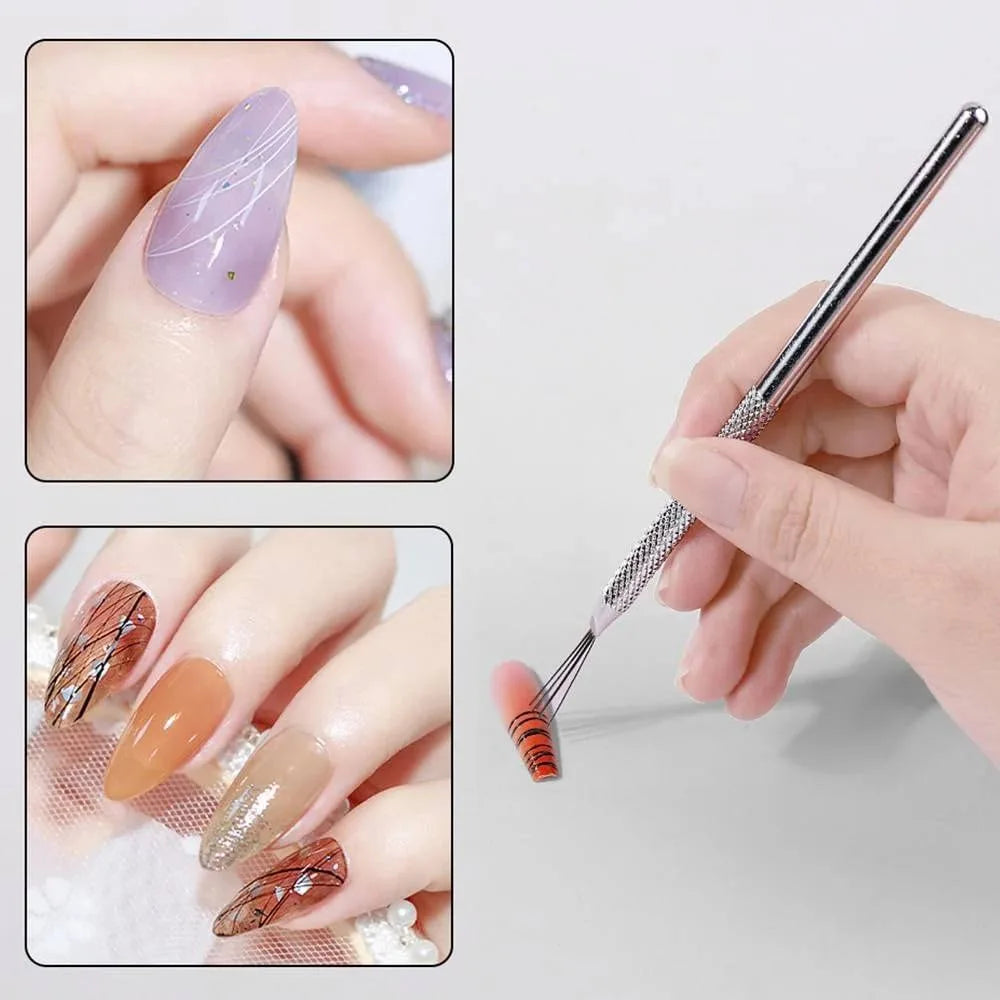 1/2/3PCS 7-pin Nail Liner Nail Art Tools Stainless Steel Stripe Lines Nail Art Pens Bendable Pins Ultra-thin Line Nail Brush Vue