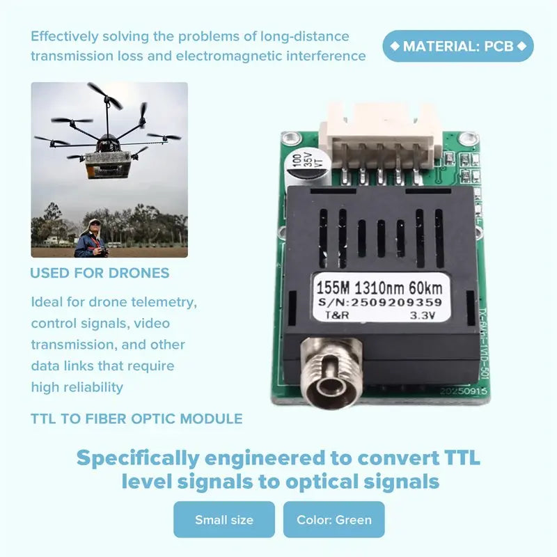 Hot-TTL Optical Transceiver Module 60KM DC 5.5-26V Optical Terminal Equipment Drones TTL To Fiber Optic Module Vue