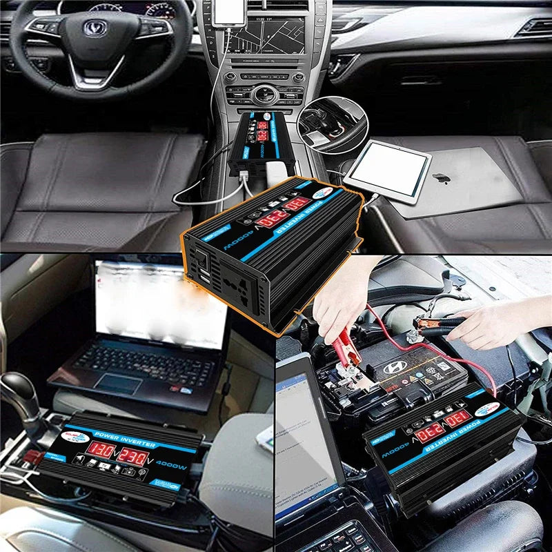 4000W Car Power Inverter 12V to 220V | LED Display & Dual USB Car Power Inverter Vue