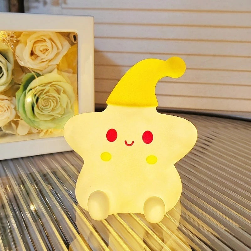 Cute Star Lamp Night Light, Battery Powered LED Ambient Light for Kids Room Bedroom Bedside Decor Vue yellow hat Battery not included