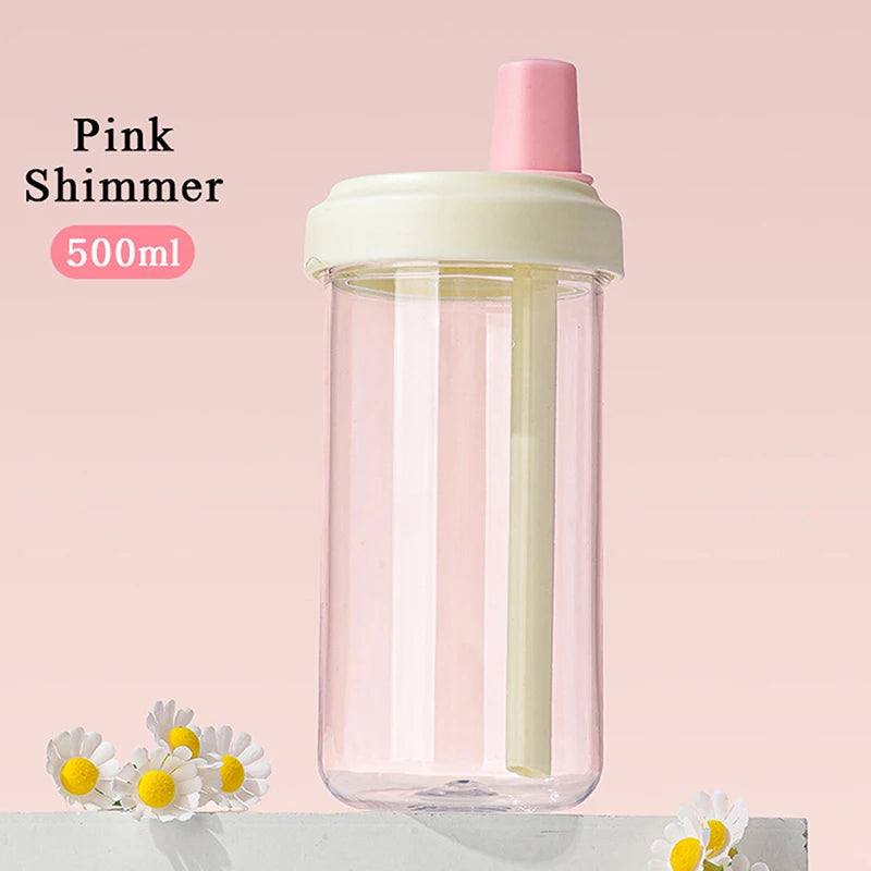 Lightweight Plastic Straw Water Cup Durable On-the-Go Drinkware for School Office Travel〔CC11〕 Vue pink