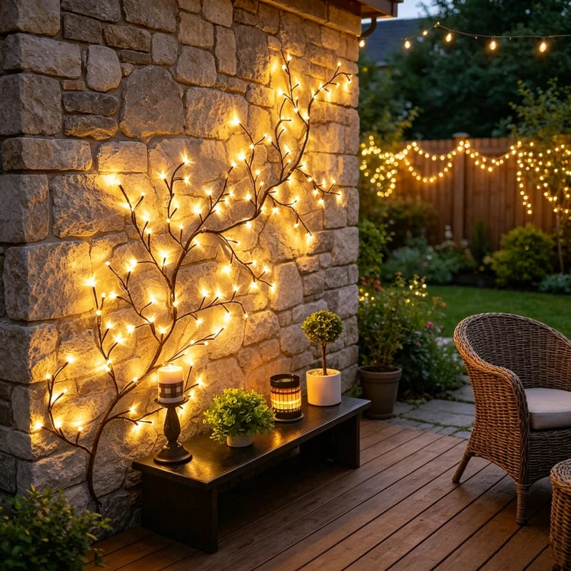 1Pc 1.8m/5.9Ft 96LED Vine String Lights 8 Modes USB Powered LED Night Light Indoor Outdoor Atmosphere Decor Fireplace Room Wall Vue