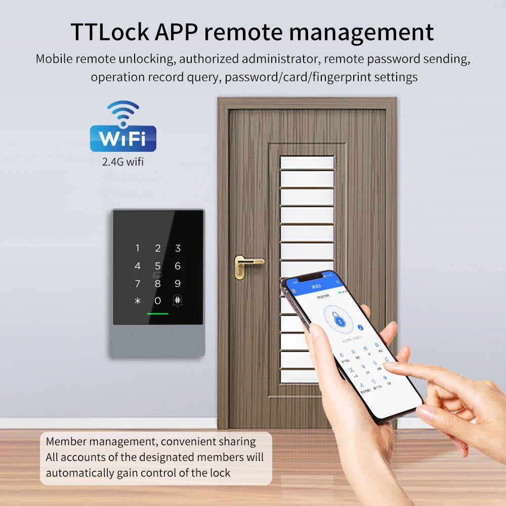 NFC 2.4GHz WiFi+Bluetooth TTLOCK APP Access Control Rfid Keypad Metal Waterproof Door Lock Opener Outdoor Door Entry Keyboard Vue