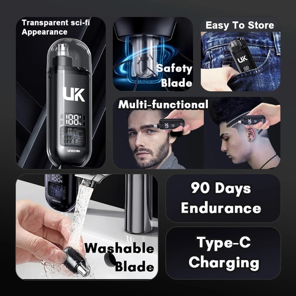 Portable Electric Nose Hair Trimmer Mini Pocket Nose Ears Hair Eyebrow Trimmer Men's Rechargeable Painless Clipper Vue