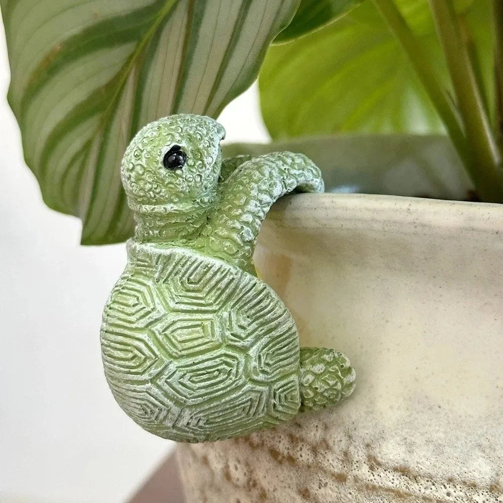 Potted Plant Partner Turtle Garden Decoration Hanging Decor Pot Buddies Turtle Resin Ornament Whimsical Cartoon Courtyard Vue Green