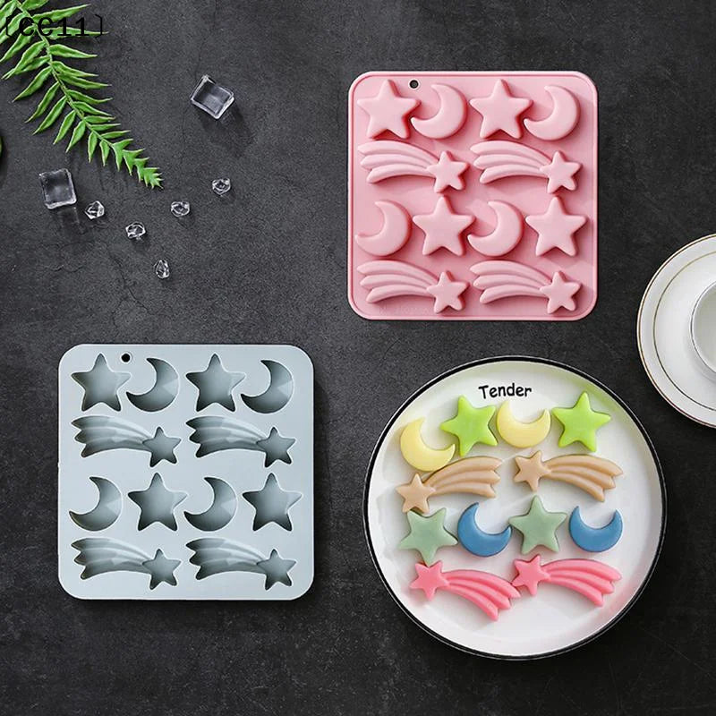 12 Cavity Five-pointed Star Silicone Molds 3d Moon, Meteor, Fondant Candy Chocolate Mould Ice Grid Mold Cake Decor〔CC11〕 Vue