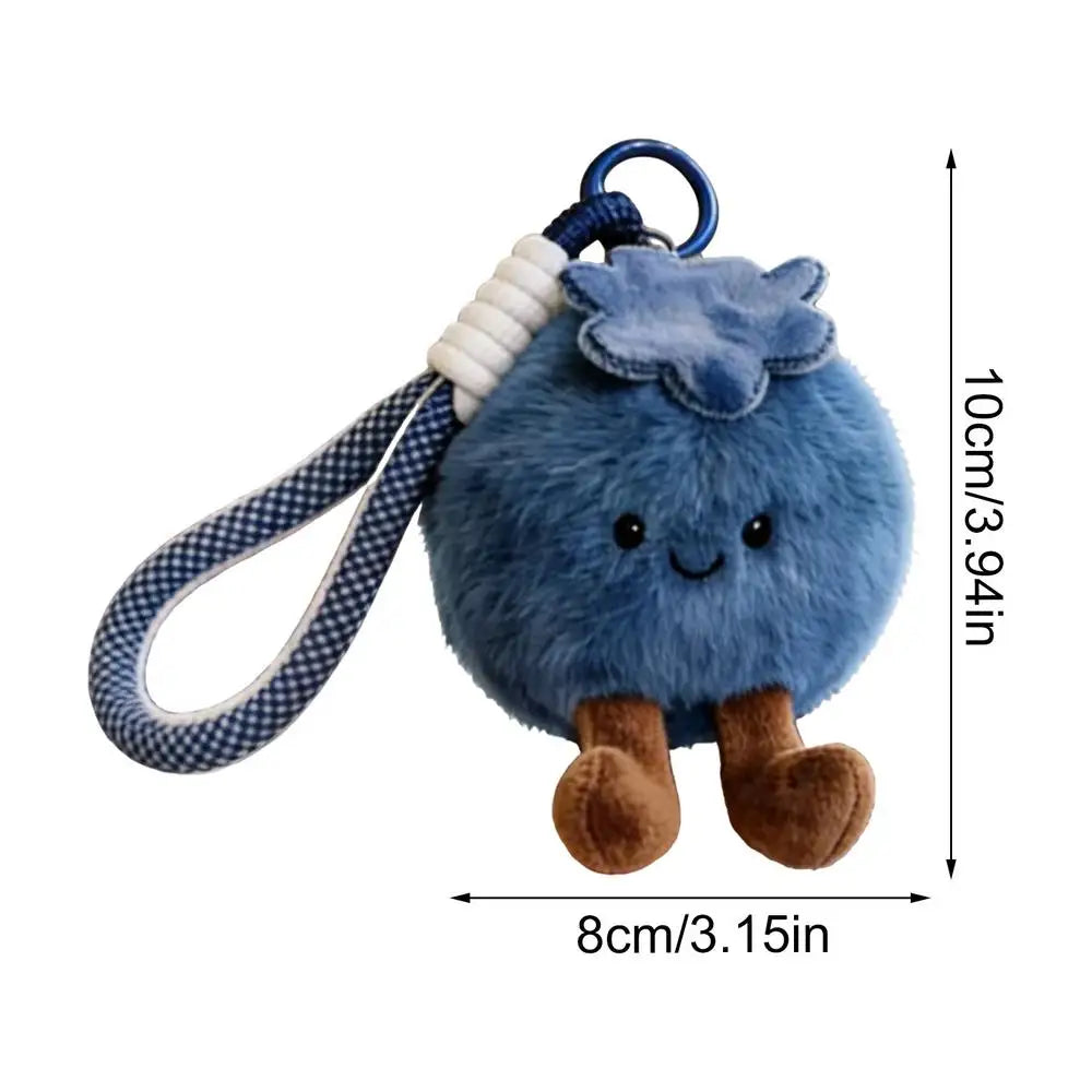 Adorable Plush Blueberry Shape Bag Charm Keychain for Purse for Women Men Kids Boys Girls Teens Adults Wife Girlfriend Traveling Vue Blue