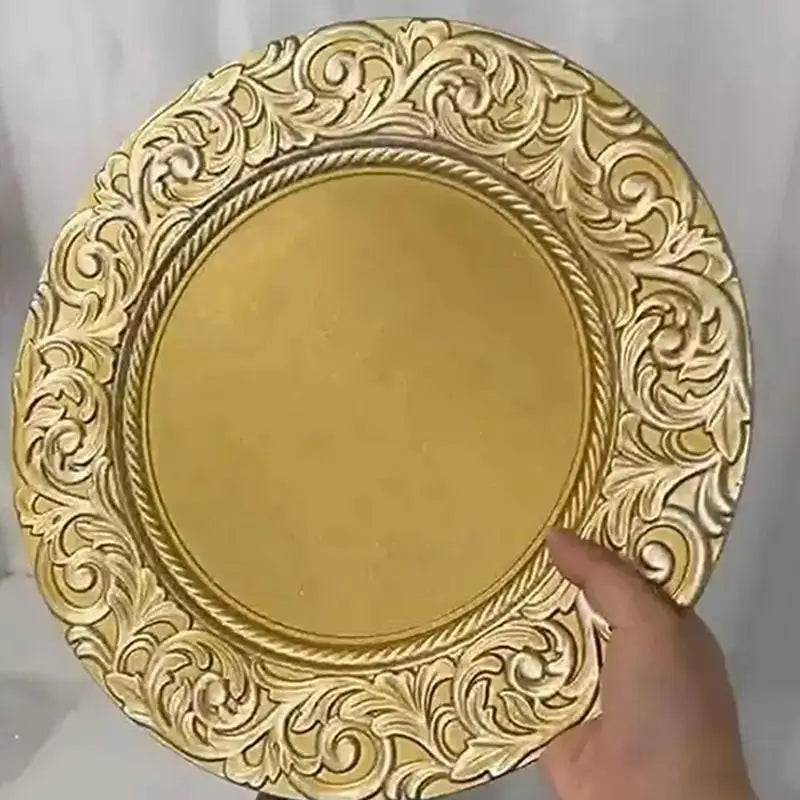 Reusable Gold Charger Plate Plastic Tableware for Party Banquet Event Wedding Home Table Setting Stylish Look Vue