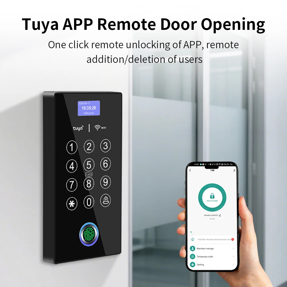 Support Tuya APP Fingerprint Access Control Machine RFID 13.56Mhz Card Reader 2.4G WiFi Remote Management Home Security Syste Vue