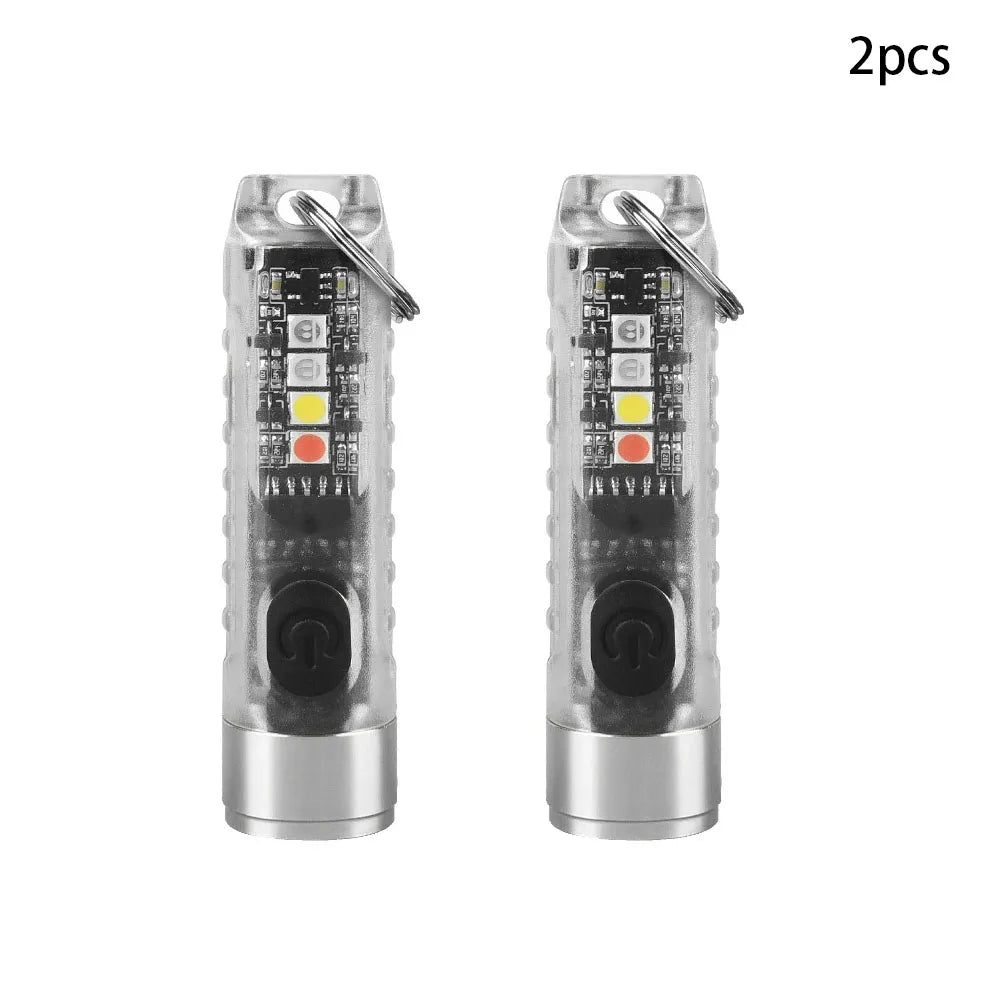 Multi-function Mini EDC LED Flashlight Portable Keychain Light MagneticTorch USB Rechargeable Uv Lamp Emergency Camping Lantern Vue 2pcs