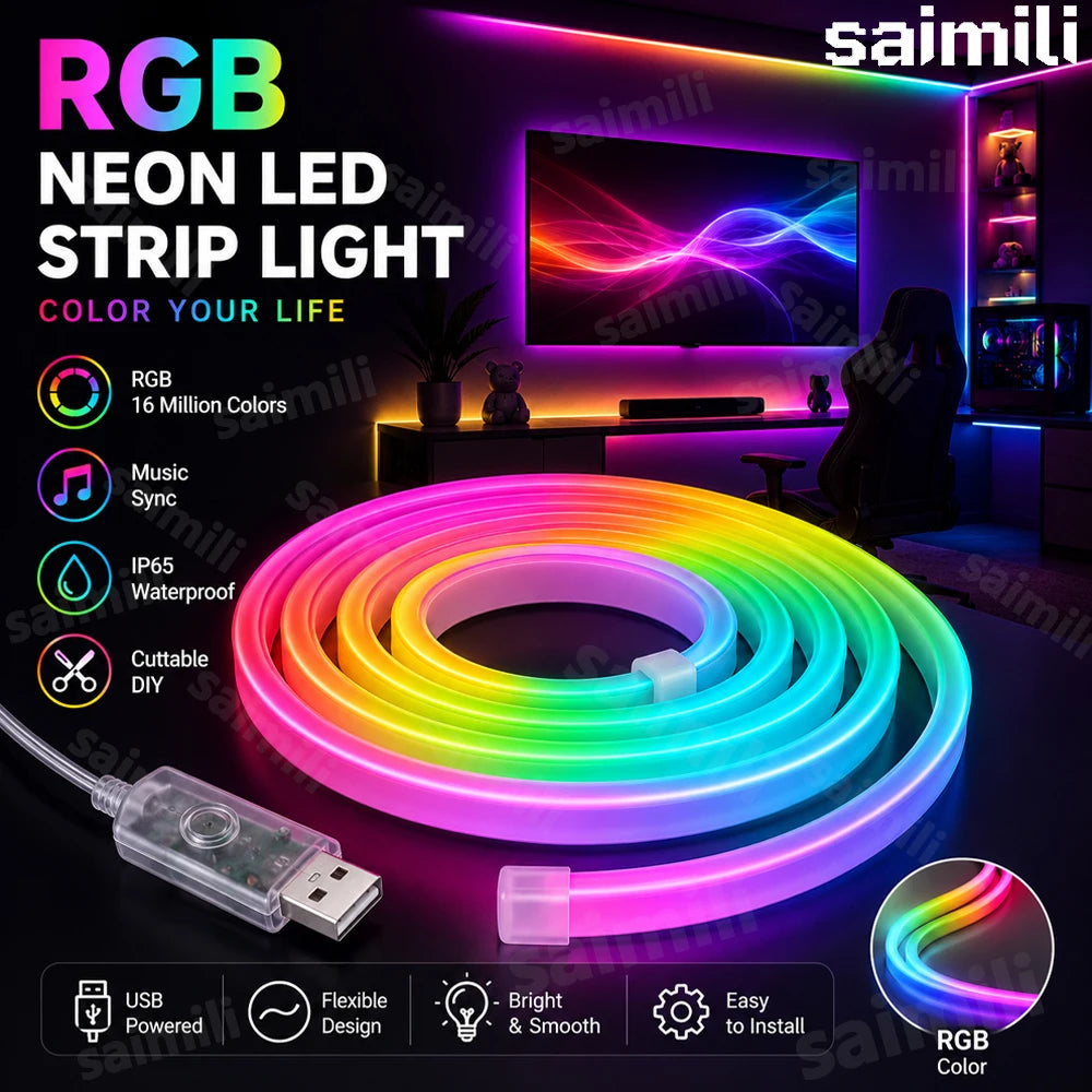 Smart 5V RGBIC Neon Rope Light Bluetooth APP Control Music Sync Dimmable Waterproof Flexible Lamp For Holiday Indoor DIY Decor Vue