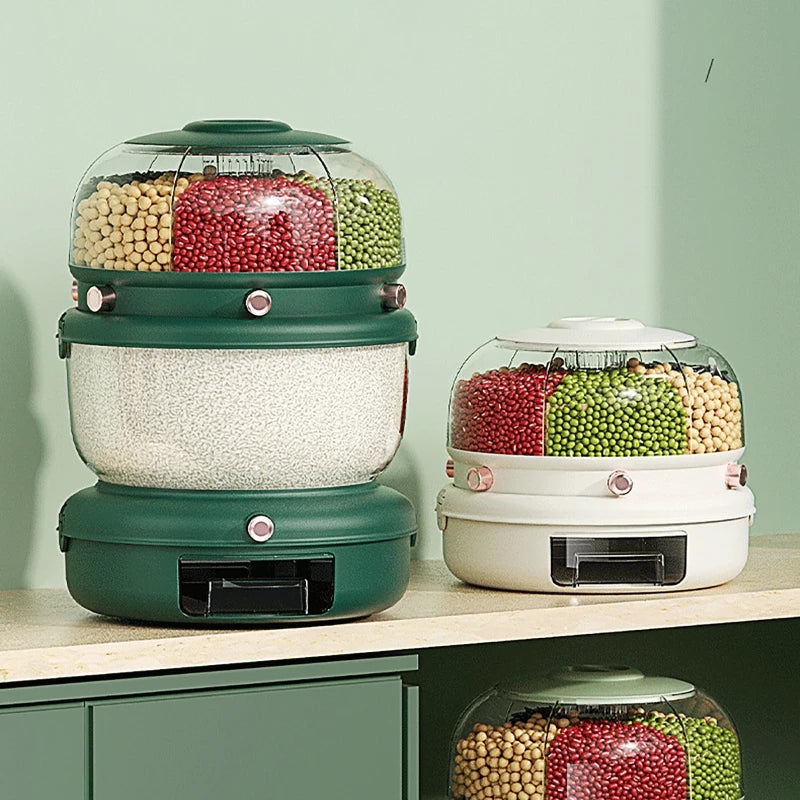 Rotatable 6-Compartment Grain & Rice Storage Container – 4kg Grain Storage Container Vue