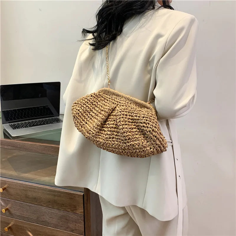 Straw Dumpling Clutch Bag Woven Tote Purse Women Summer Beach Wicker