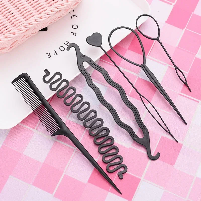 6pcs/set Hairstyle Braiding Tools Pull-through Hair Needle Hair Disk Hair Comb Hair Styling Tools Braid Hair Accessories Vue