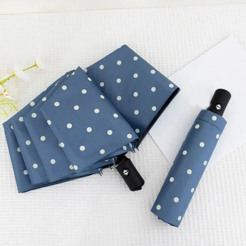 Automatic/Manual Polka Dot Umbrella Black Coated UV Protection Dual Use Umbrella Lightweight Folding Rain Umbrella Summer Vue