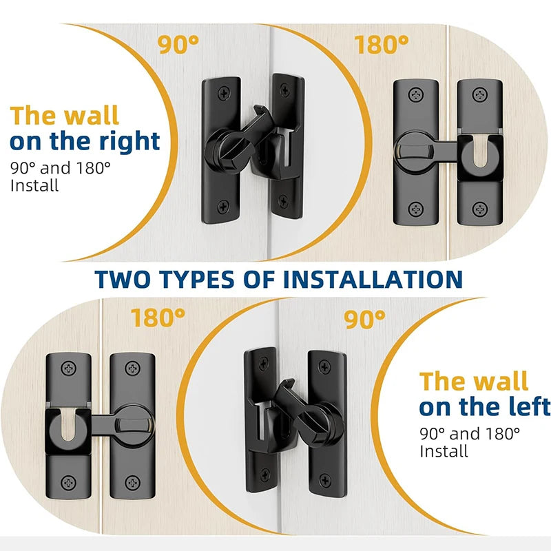 90/180 Degree Flip Door Lock,2-in-1 Security Door Latch Non-punch,Sliding Door Bolt,Barn Door Latches,Anti-theft Buckle Hardware Vue
