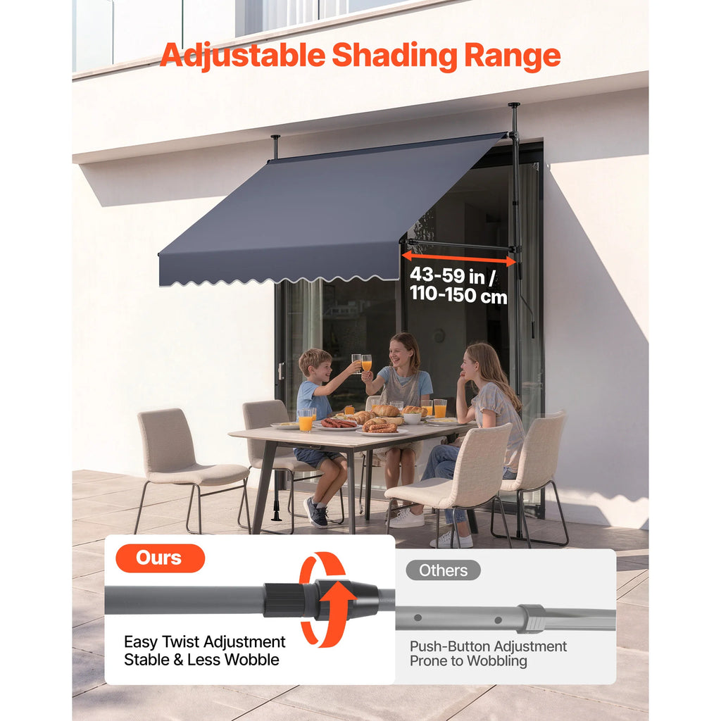 78" Manual Retractable Patio Awning – Height Adjustable Canopy Retractable Patio Awning Vue