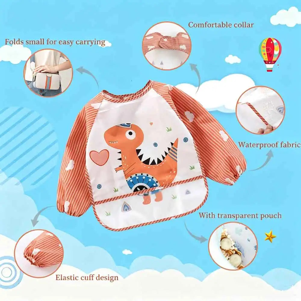 1Pcs Baby Cartoon Bib Burp Clothes Waterproof Eating Smock Infant ToddlerLong Sleeve Art Apron Animal Smock Soft Baby Vue