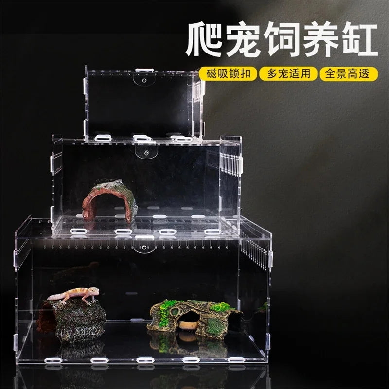 Transparent Acrylic Reptile Terrarium Enclosure For Geckos Lizards Snakes Desktop Table Display For Home Office Decor For Kids Vue