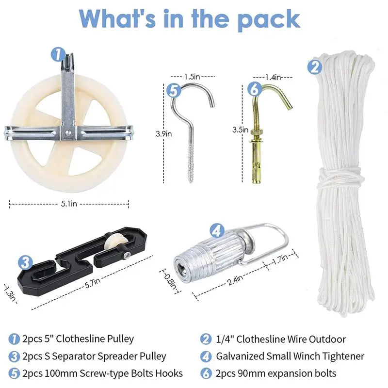 ABKW-Clothesline Kit, Nylon Clothesline Pulley Kit, 150Ft Outdoor Heavy Duty Polyester Clothes Line Rope Vue