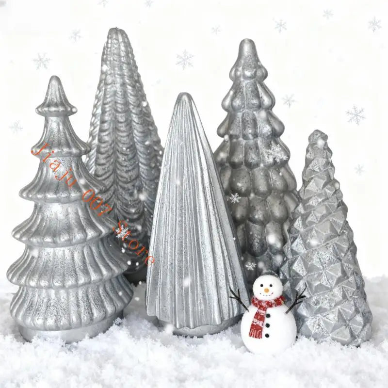 LED Resin Christmas Tree Set 5 Pcs with Remote | Gold & Silver Holiday Tree Set Vue