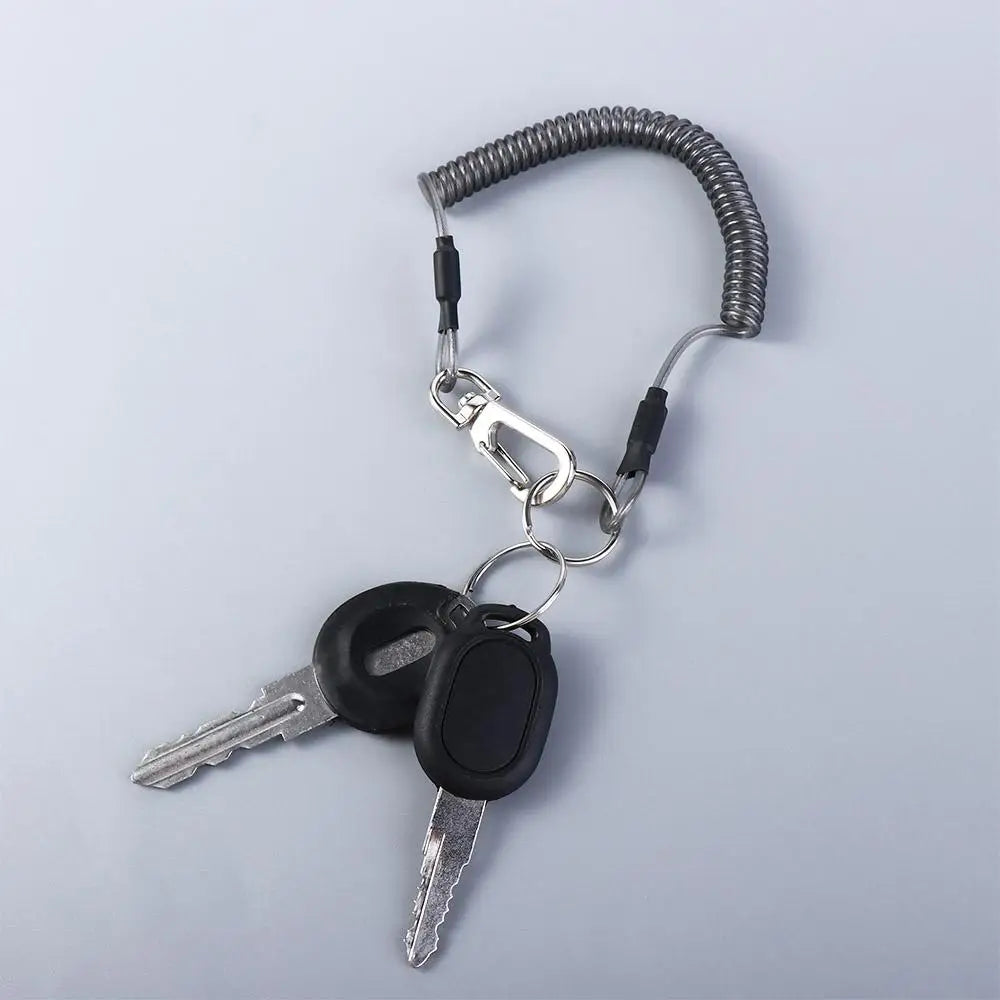 Key Cord Key Ring Key Chain Metal Carabiner Keyring Spring Elastic Rope Stretch Fishing Tools Spiral Coiled Lanyard Safety Rope Vue
