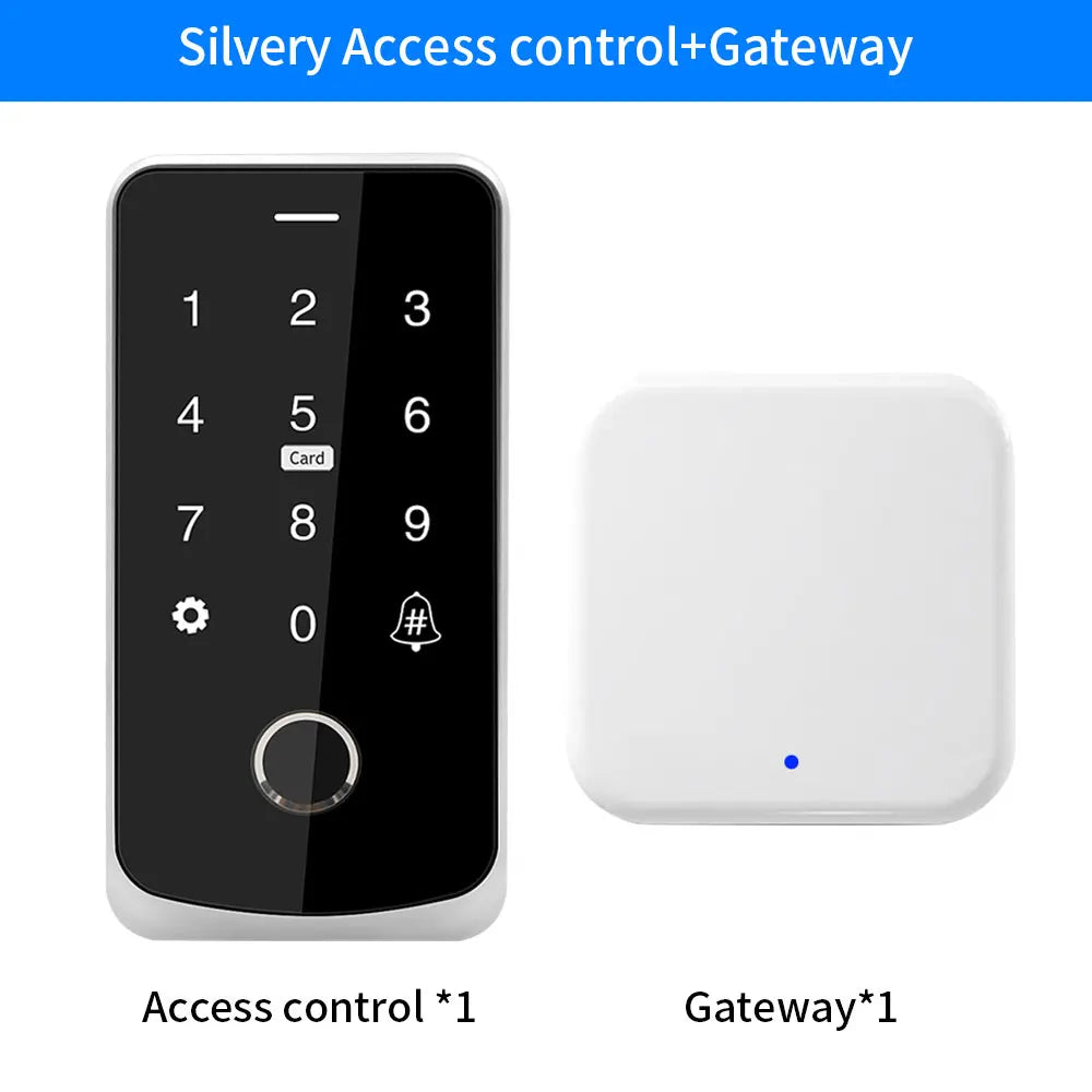 Tuya NFC Bluetooth Backlit Touch Keypad Access Control IP65 Waterproof RFID 13.56MHz Biometric Fingerprint Door Opener Keyboard Vue TF9 silver gateway