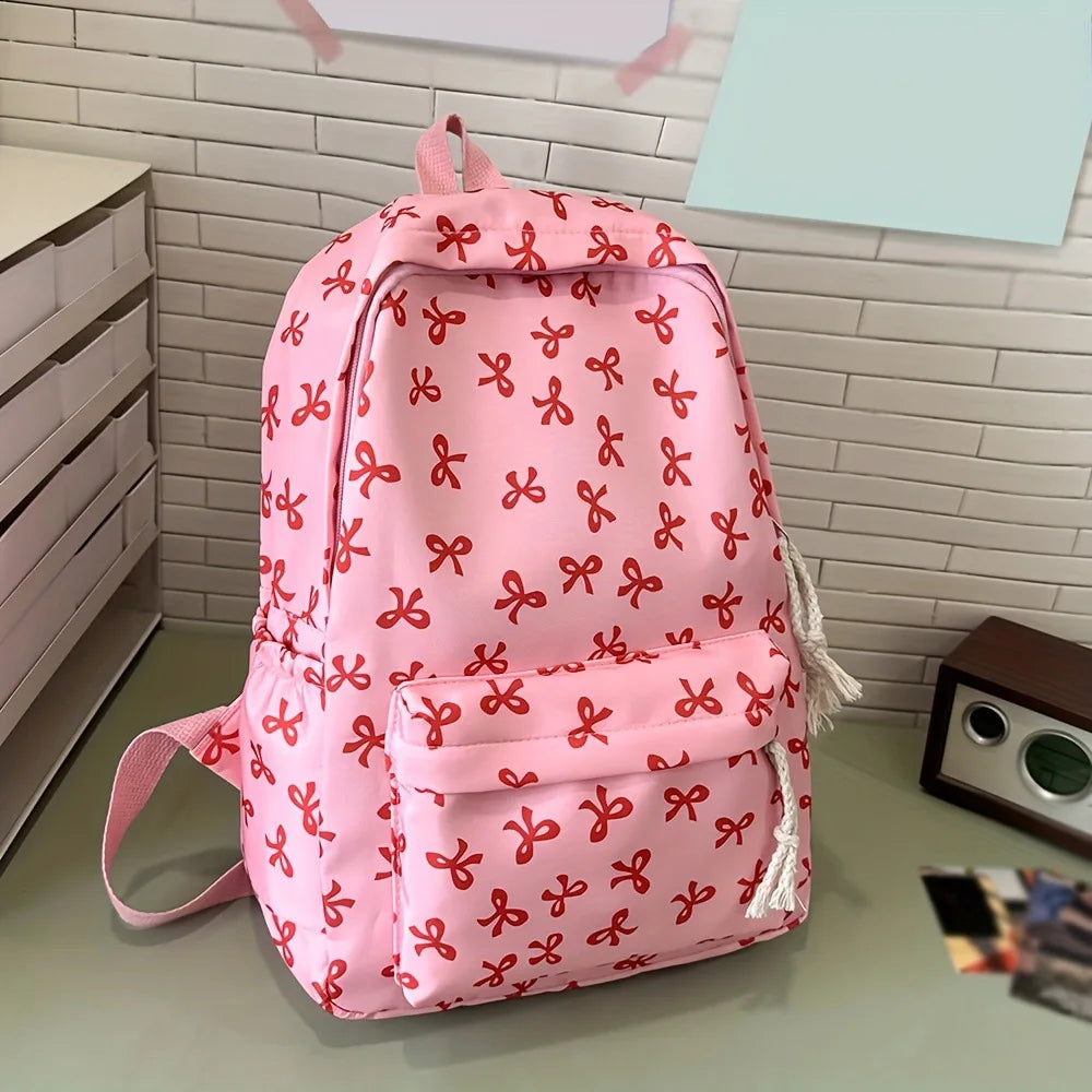 Cute Bowknot Rucksack for Teen Girls College School Travel Commute Casual Lightweight Stylish Sports Backpack Vue Pink-Red