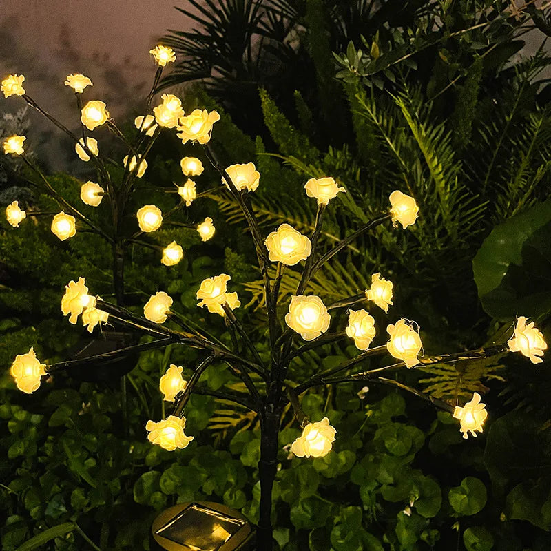 Solar Rose Garden Tree Lights 20 LED Colourful Solar Flower Lights Outdoor Patio Waterproof Christmas Decor Holiday Party Vue