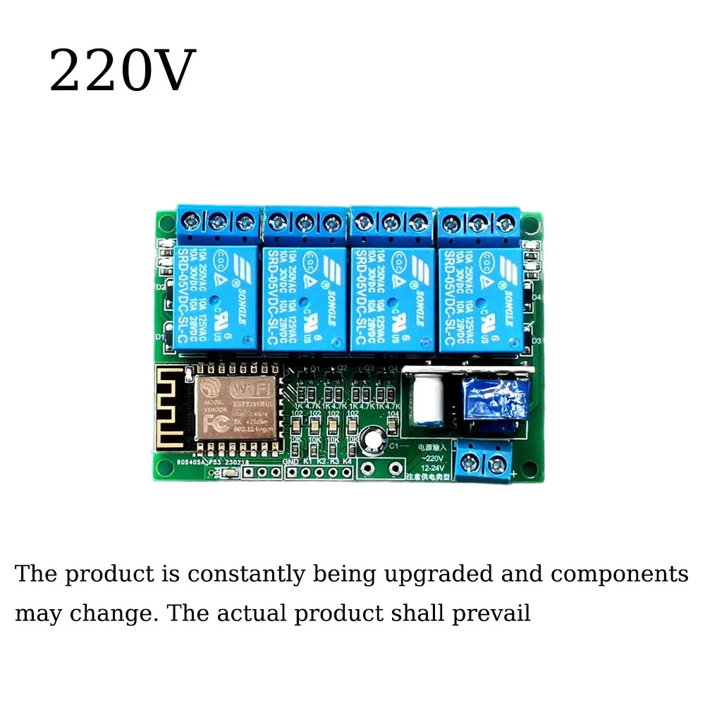 4 Way ESP8266-12F Secondary Development Relay Module WiFi 220V/12V Powered Remote Control Relay Support TCPServer/TCPClient Mode Vue
