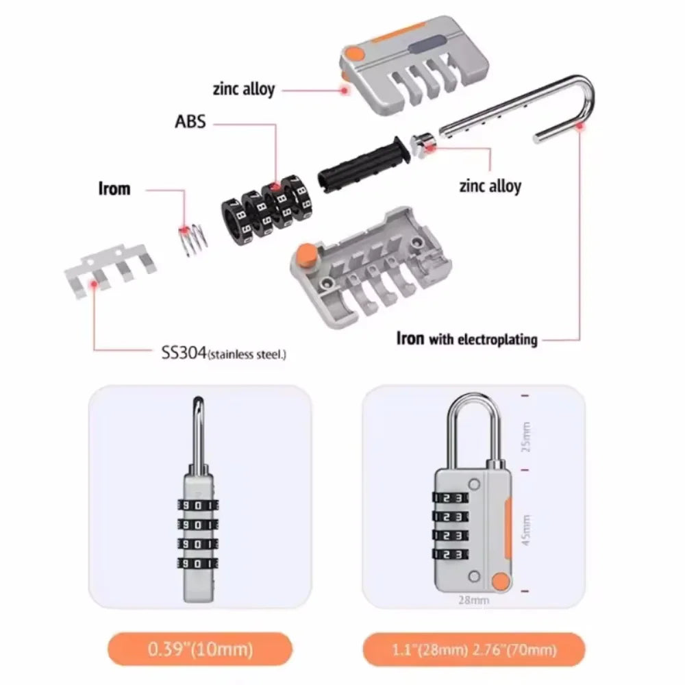 Mini Lock Resettable 4 Dial Digits Code Number Password Combination Padlock Travel Security Lock for Luggage Lock Padlock Gym Vue